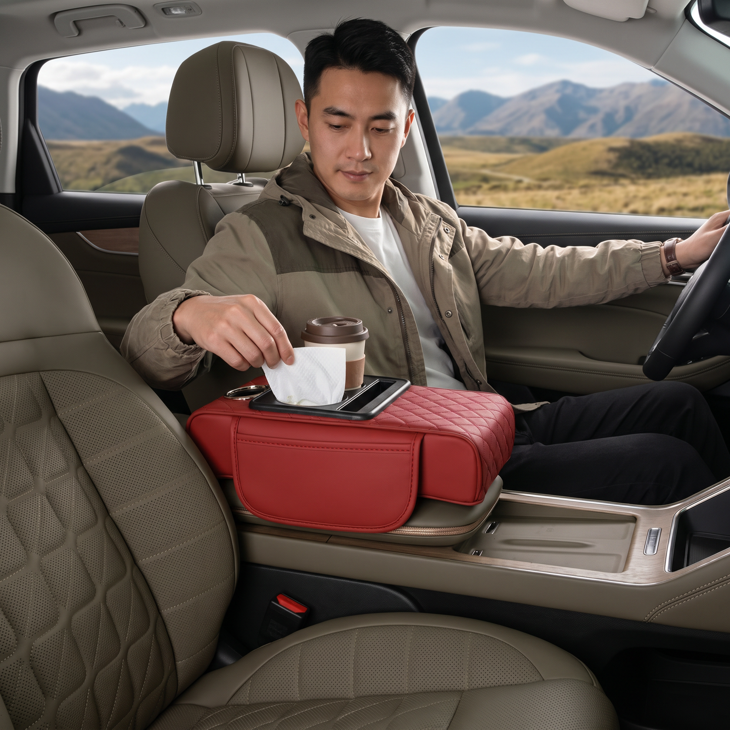 Multifunctional Car Armrest with Cup Holder & Storage