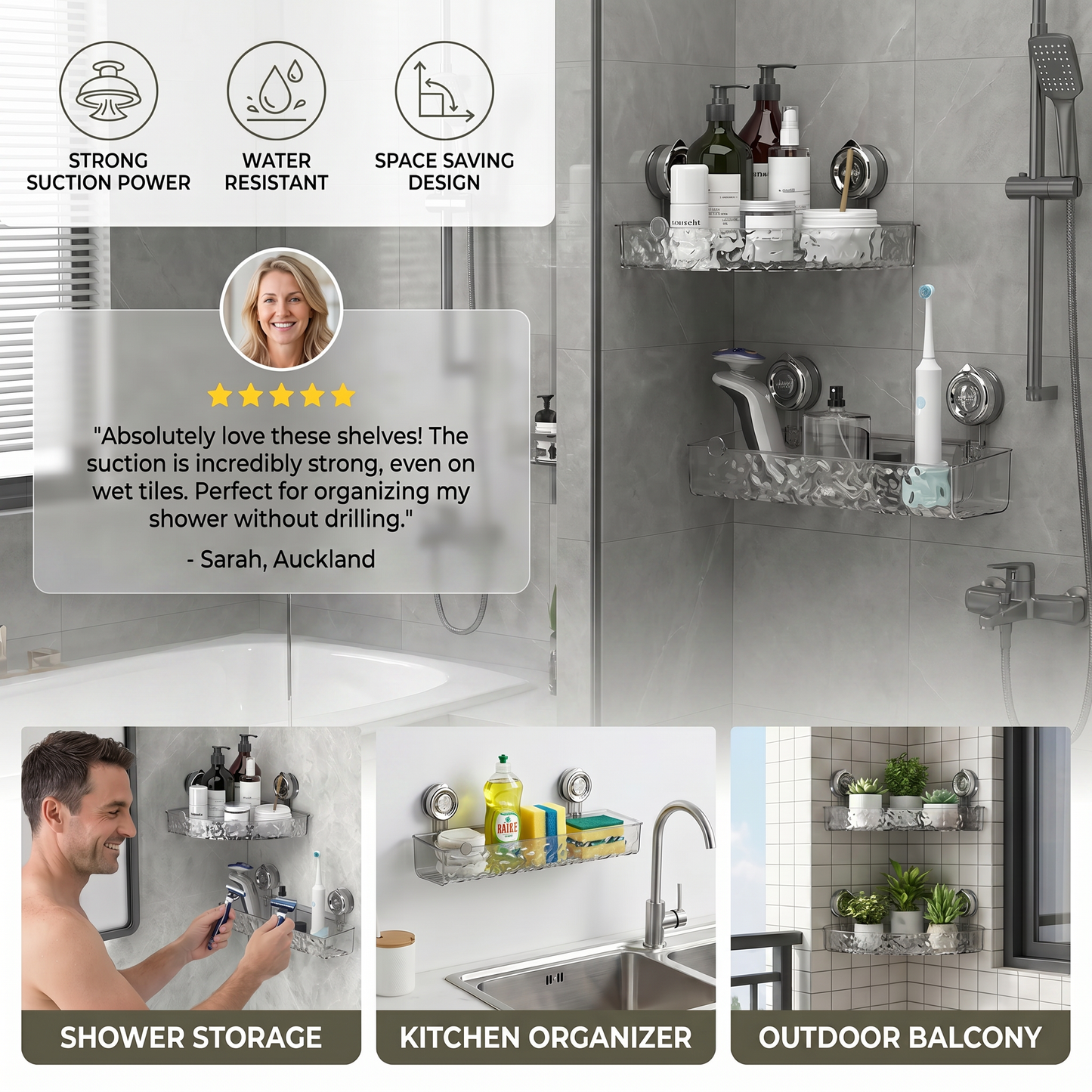 Bathroom Suction Cup Corner Shelf