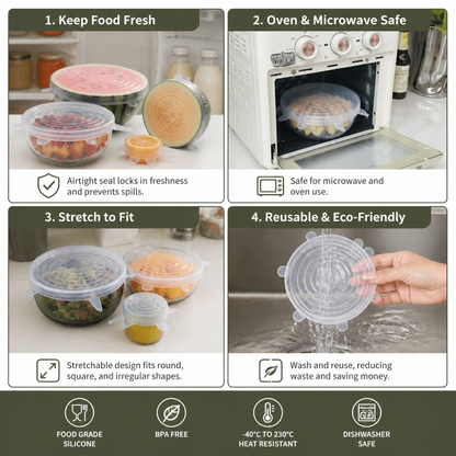 6-Piece Silicone Stretch Lid Set – Reusable BPA-Free Food Covers