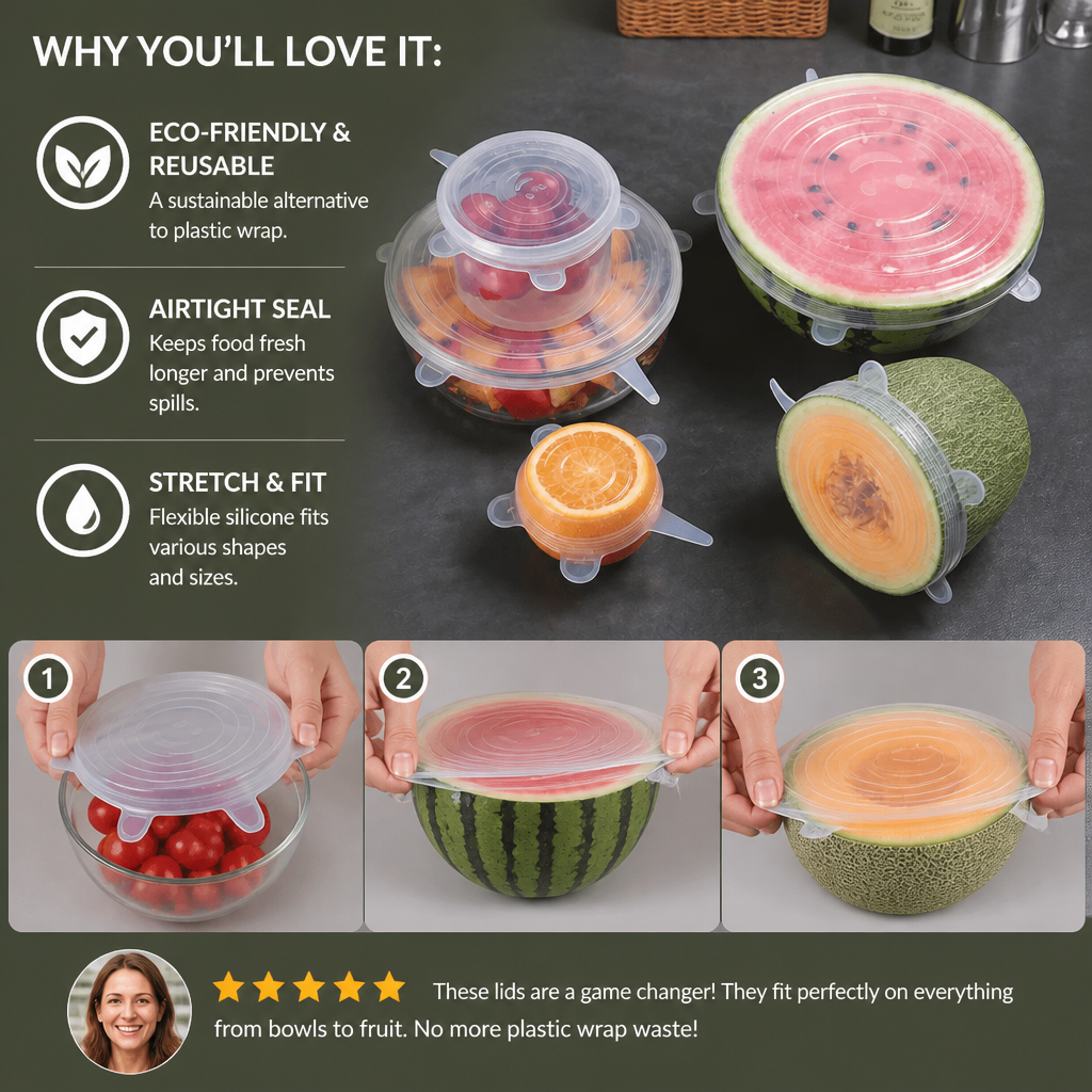 6-Piece Silicone Stretch Lid Set – Reusable BPA-Free Food Covers