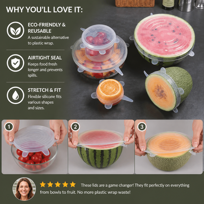 6-Piece Silicone Stretch Lid Set – Reusable BPA-Free Food Covers
