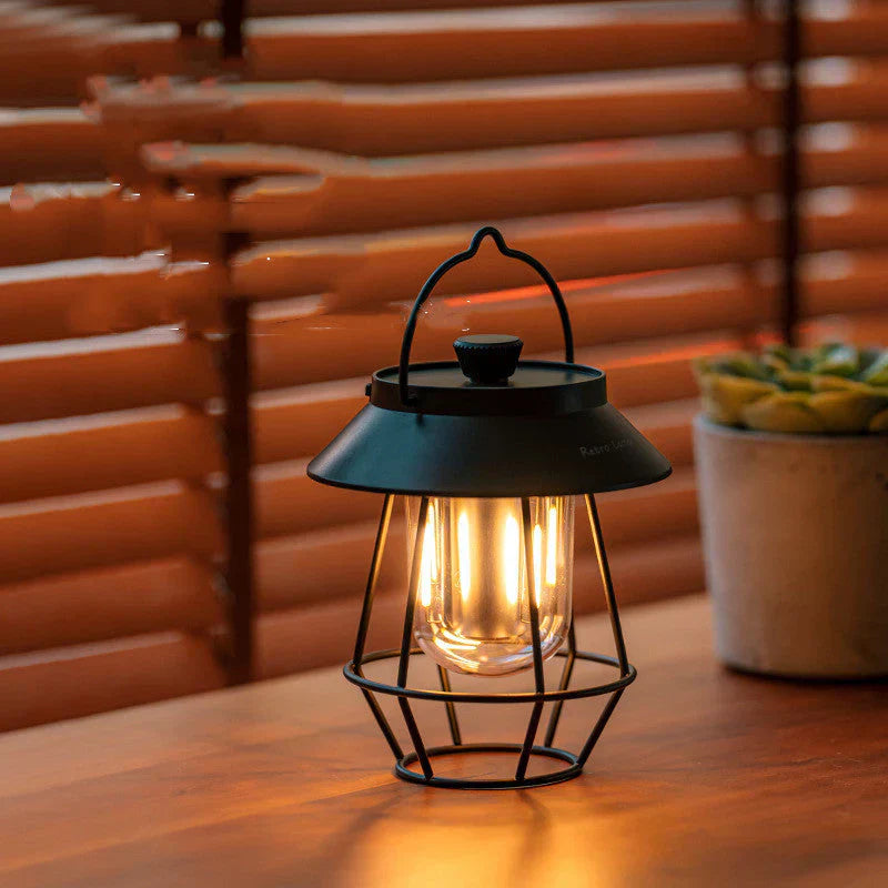 LED Camping Lantern in Retro Design - Portable Lamp for Indoors and Outdoors