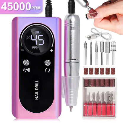 High-performance 45000rpm Portable Electric Nail Drill With Battery Quiet Design For Professional Manicure