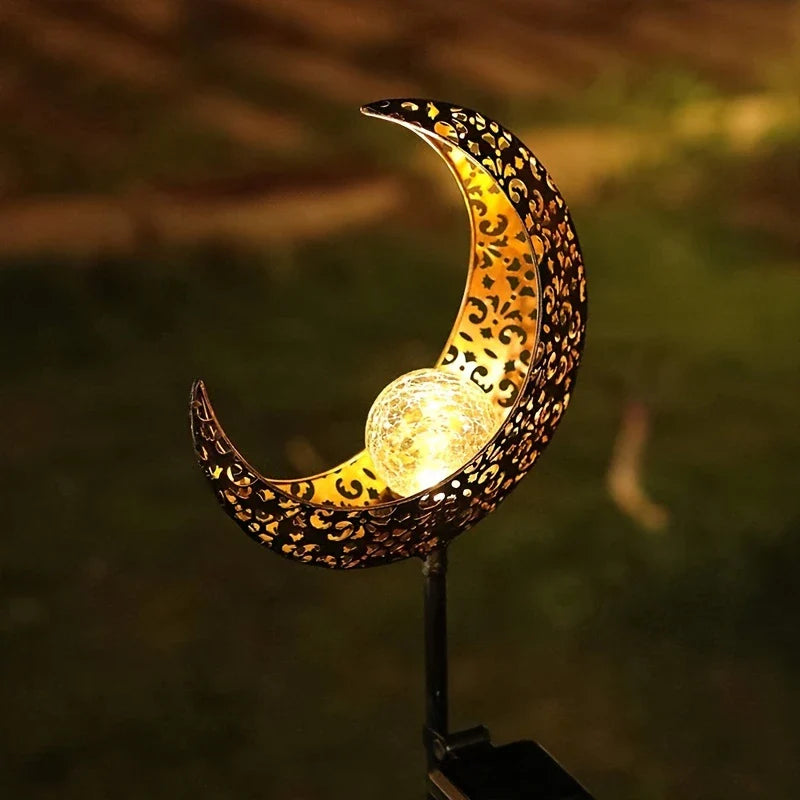Metal Solar Garden Light - Waterproof Led Design in Moon , Flame , Sun or Star Shape