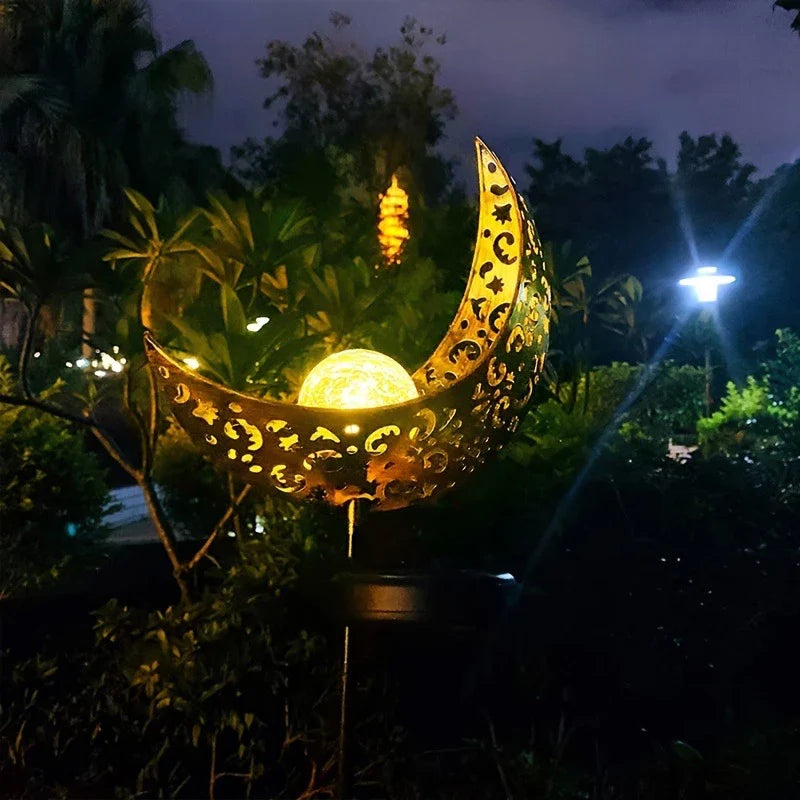 Metal Solar Garden Light - Waterproof Led Design in Moon , Flame , Sun or Star Shape