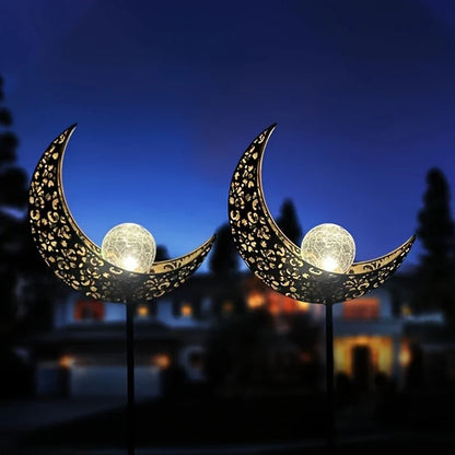 Metal Solar Garden Light - Waterproof Led Design in Moon , Flame , Sun or Star Shape
