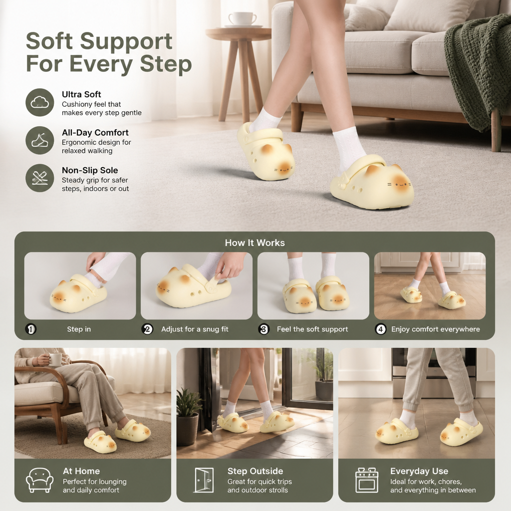 KittyCloud Comfort Clogs – Ultra-Soft Cat Slippers