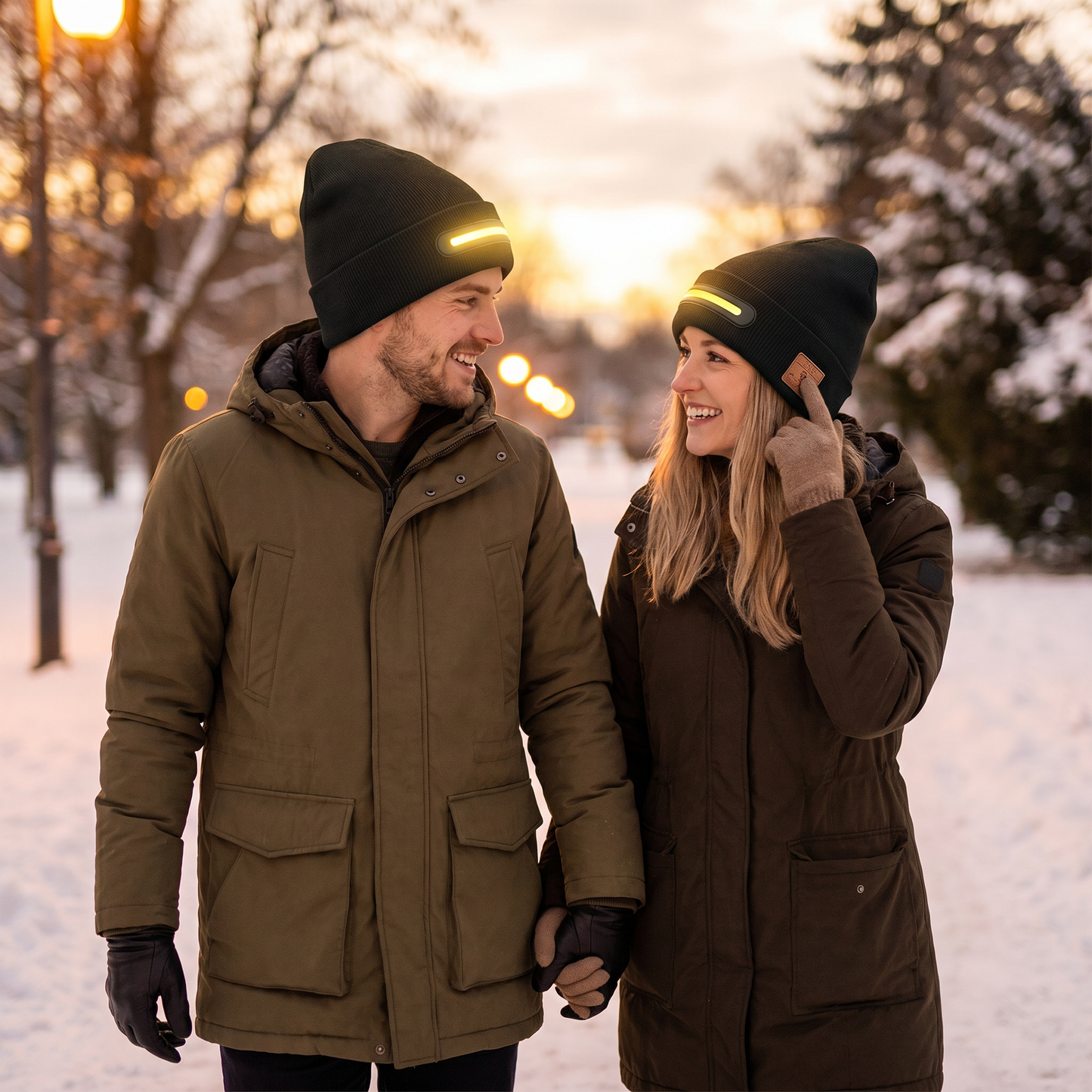 Warm Hat with Integrated Bluetooth Headphones and LED Light Strip