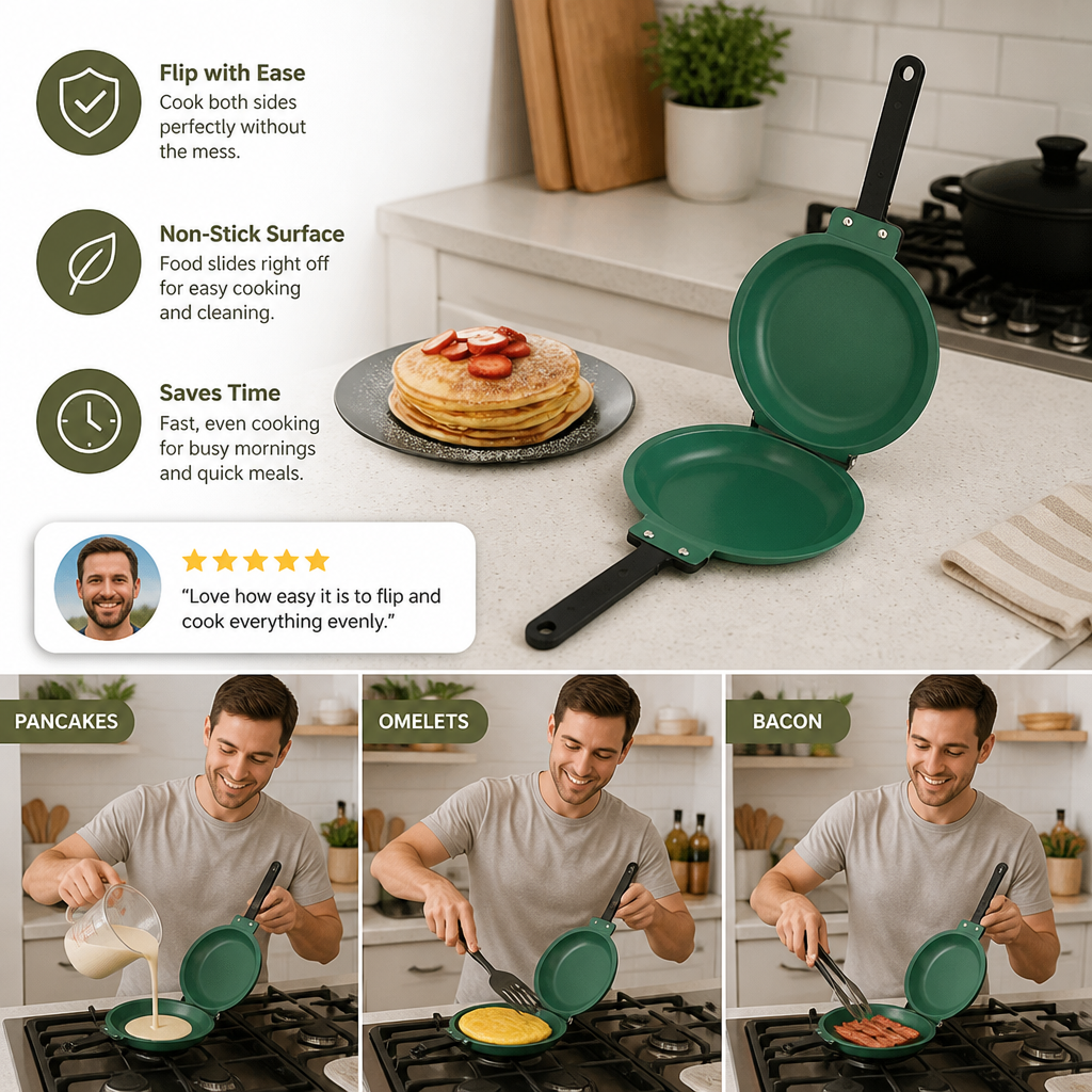 Double-Sided Non-Stick Frying Pan – Flip Pan for Pancakes, Omelets & Bacon