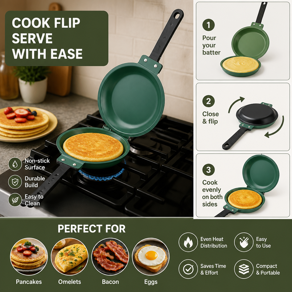 Double-Sided Non-Stick Frying Pan – Flip Pan for Pancakes, Omelets & Bacon