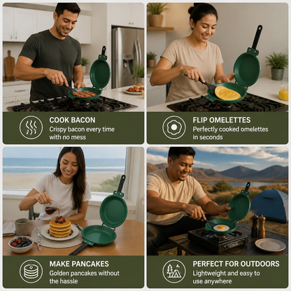 Double-Sided Non-Stick Frying Pan – Flip Pan for Pancakes, Omelets & Bacon