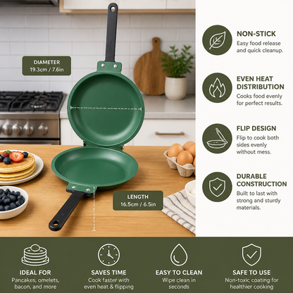 Double-Sided Non-Stick Frying Pan – Flip Pan for Pancakes, Omelets & Bacon