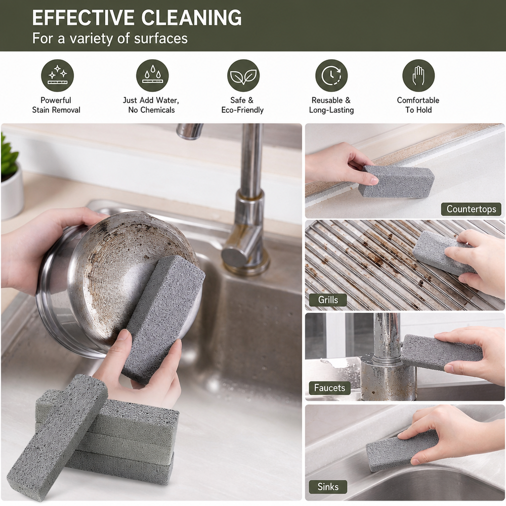 Reusable Pumice Scouring Pads for Tough Household & Kitchen Cleaning