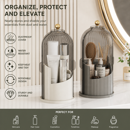 Rotating Toothbrush & Bathroom Essentials Organizer with Dustproof Clear Cover
