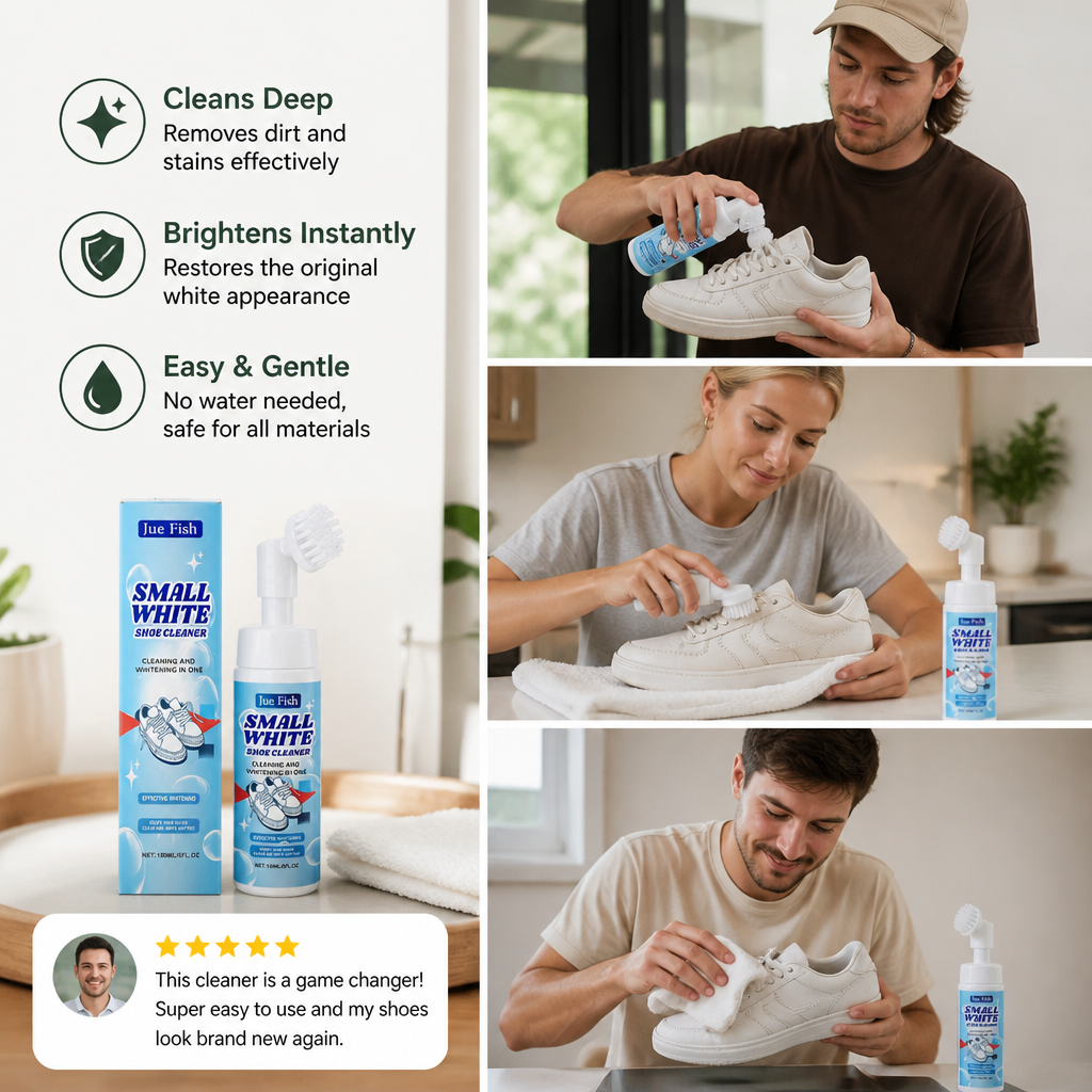 Waterless Sneaker & Shoe Cleaning Kit with Foam Cleaner, Brush & Cloth
