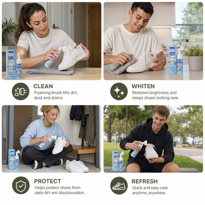 Waterless Sneaker & Shoe Cleaning Kit with Foam Cleaner, Brush & Cloth