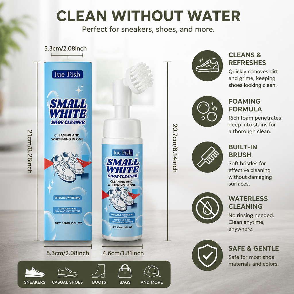 Waterless Sneaker & Shoe Cleaning Kit with Foam Cleaner, Brush & Cloth