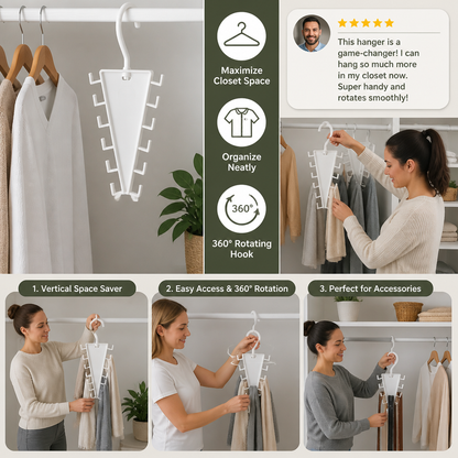 V-Shaped 12-Hook Space-Saving Closet Organizer with 360° Rotating Hanger