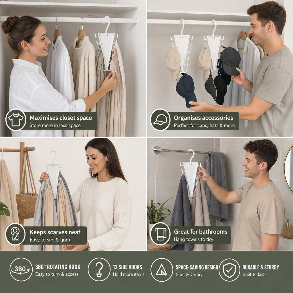 V-Shaped 12-Hook Space-Saving Closet Organizer with 360° Rotating Hanger