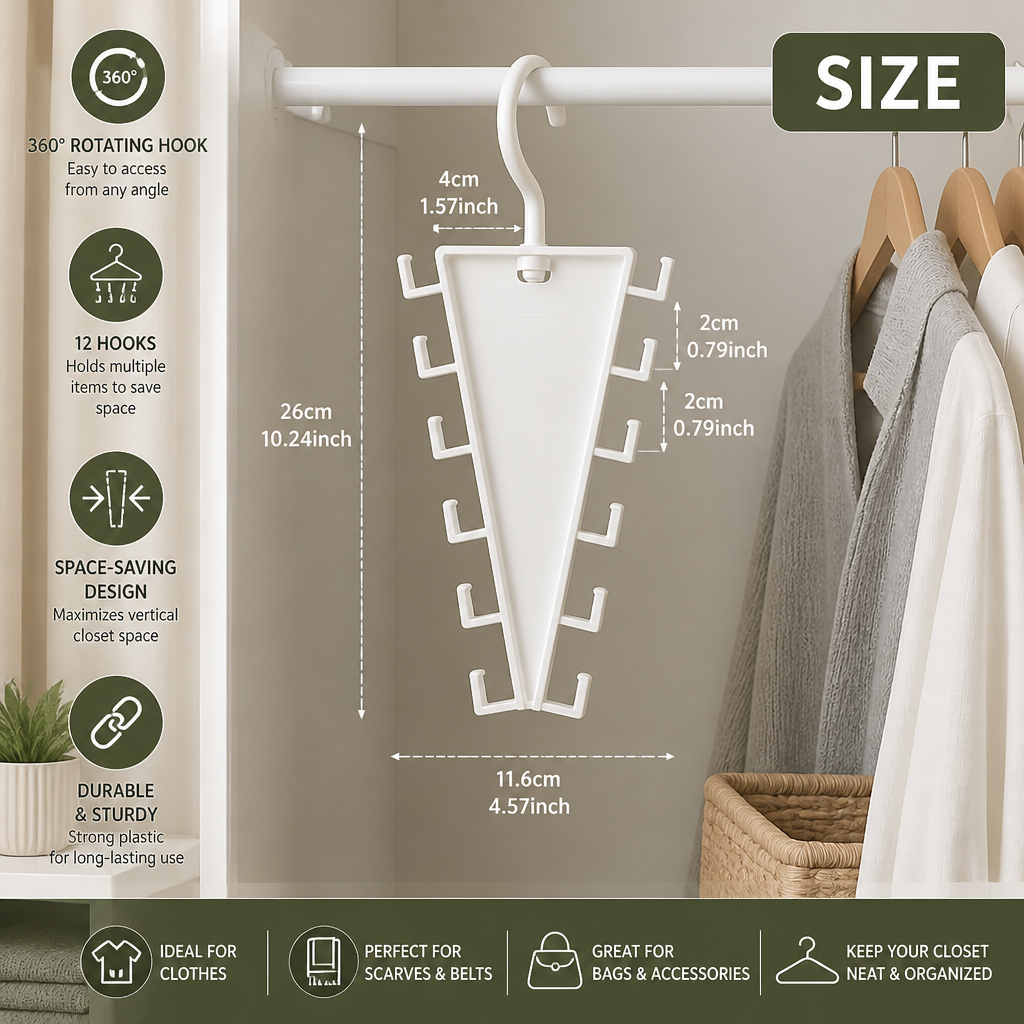 V-Shaped 12-Hook Space-Saving Closet Organizer with 360° Rotating Hanger