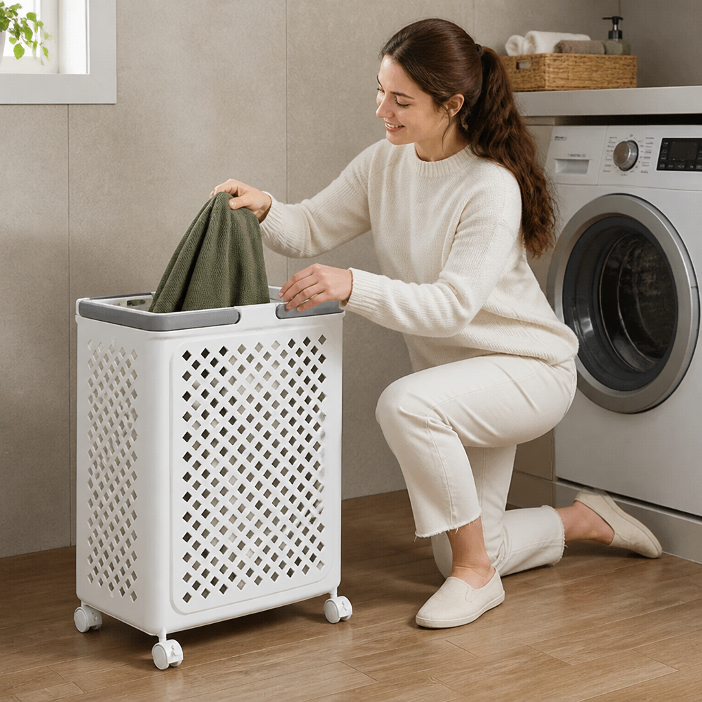 Foldable Laundry Basket with Wheels
