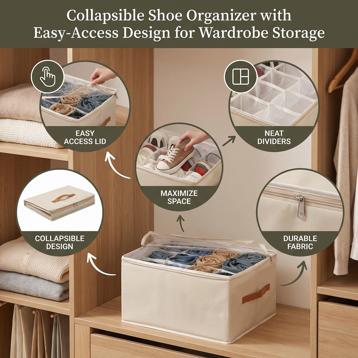 Collapsible Shoe Organizer with Easy-Access Design for Wardrobe Storage