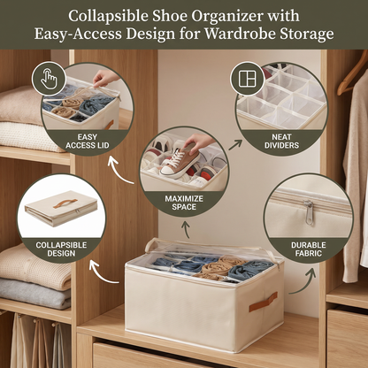 Collapsible Shoe Organizer with Easy-Access Design for Wardrobe Storage