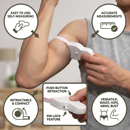 Retractable 3D Body Measuring Tape for Waist, Hips, Bust & Arms