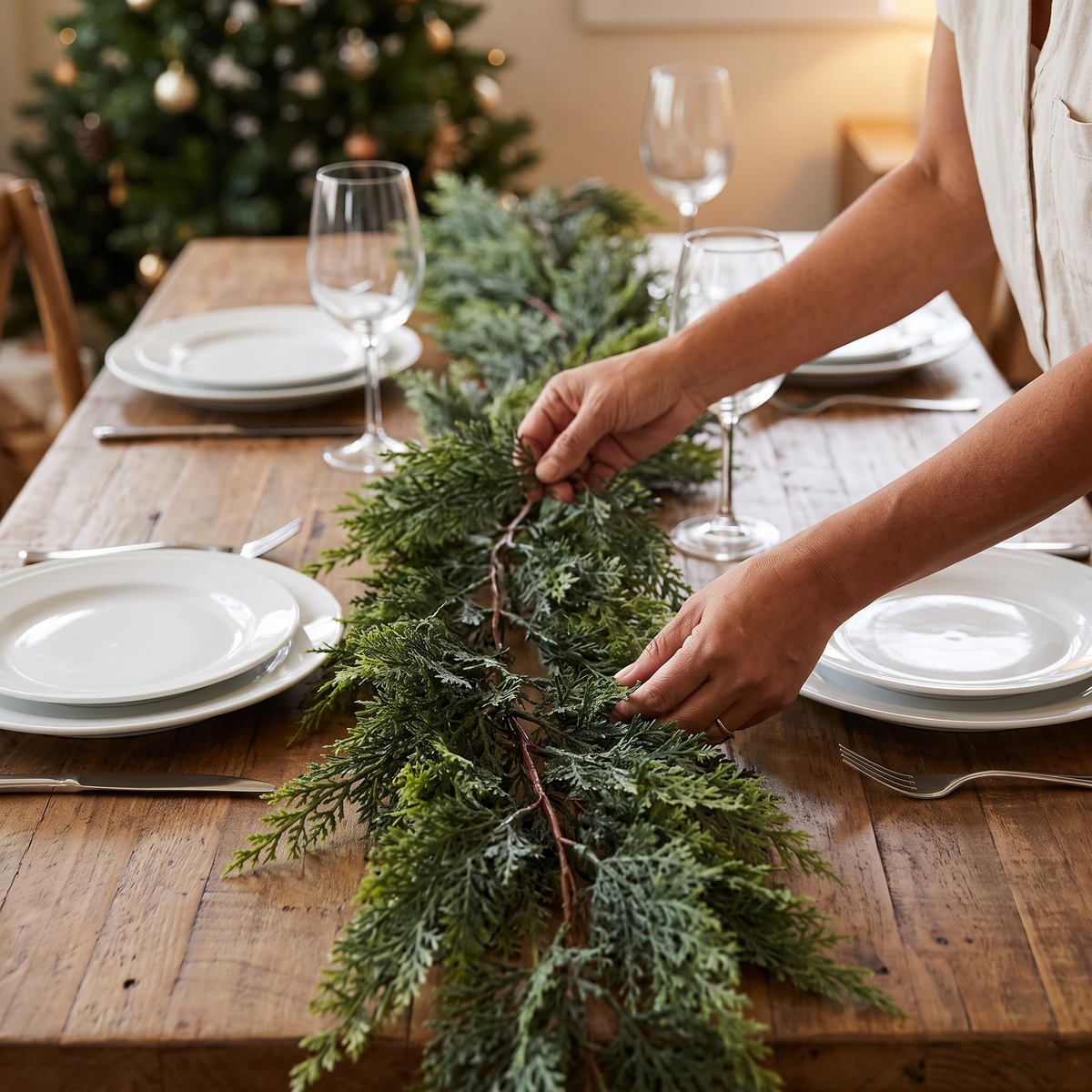 Real-Touch Artificial Cedar & Pine Garland with Pine Cones – Christmas Greenery Décor