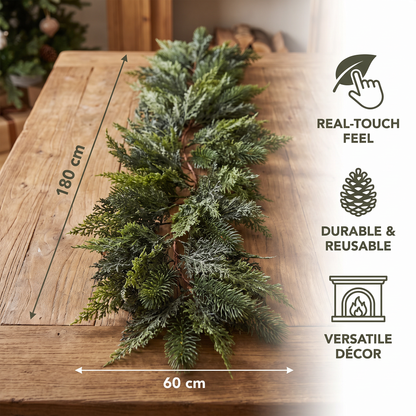 Real-Touch Artificial Cedar & Pine Garland with Pine Cones – Christmas Greenery Décor