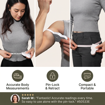 Retractable 3D Body Measuring Tape for Waist, Hips, Bust & Arms