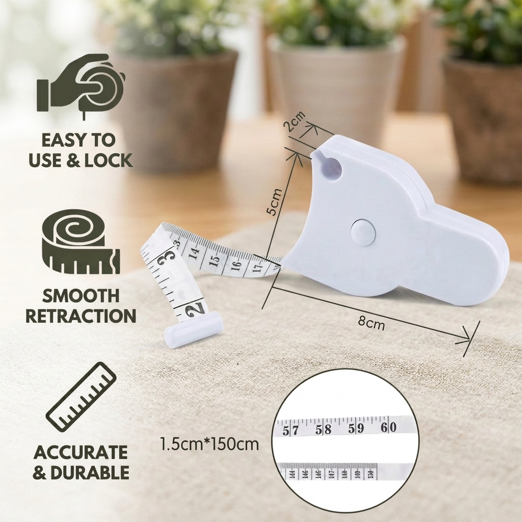 Retractable 3D Body Measuring Tape for Waist, Hips, Bust & Arms