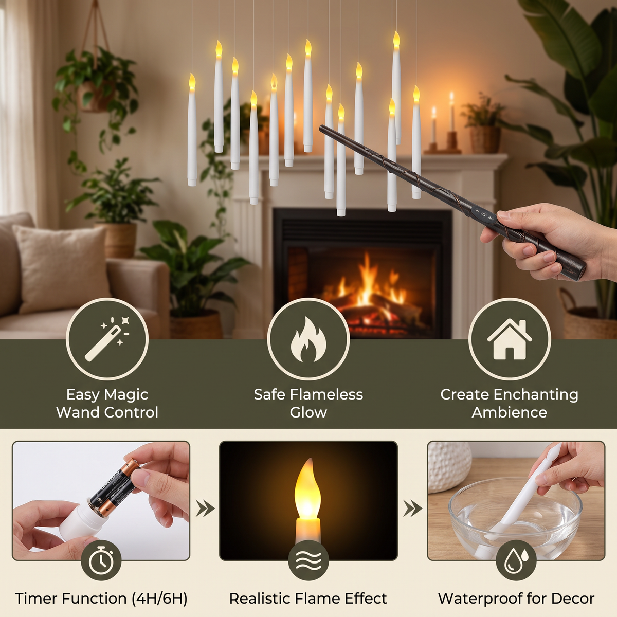 Magic Wand-Controlled Floating LED Candles