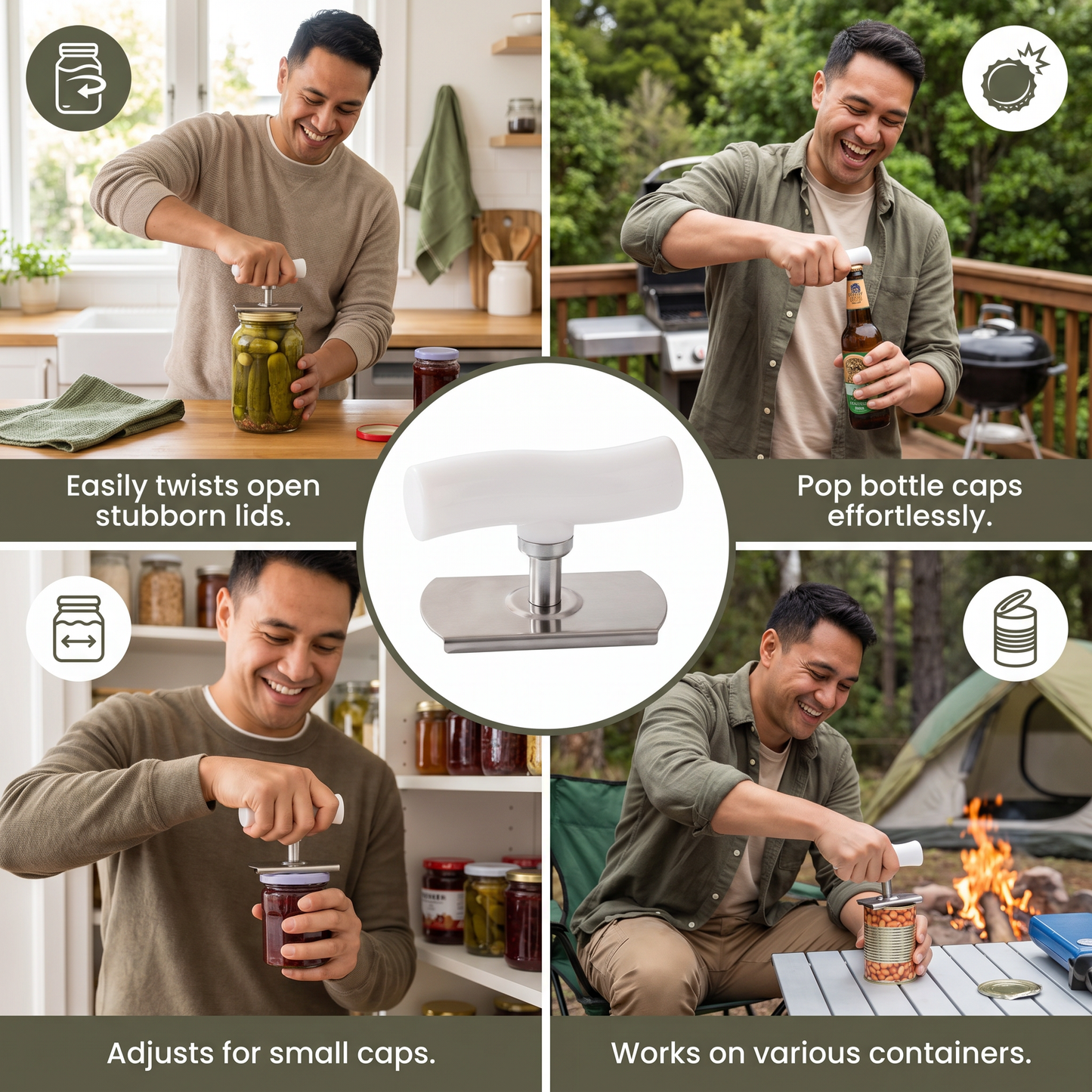 Multi-Function Stainless Steel Can & Bottle Opener – Adjustable & Rotatable