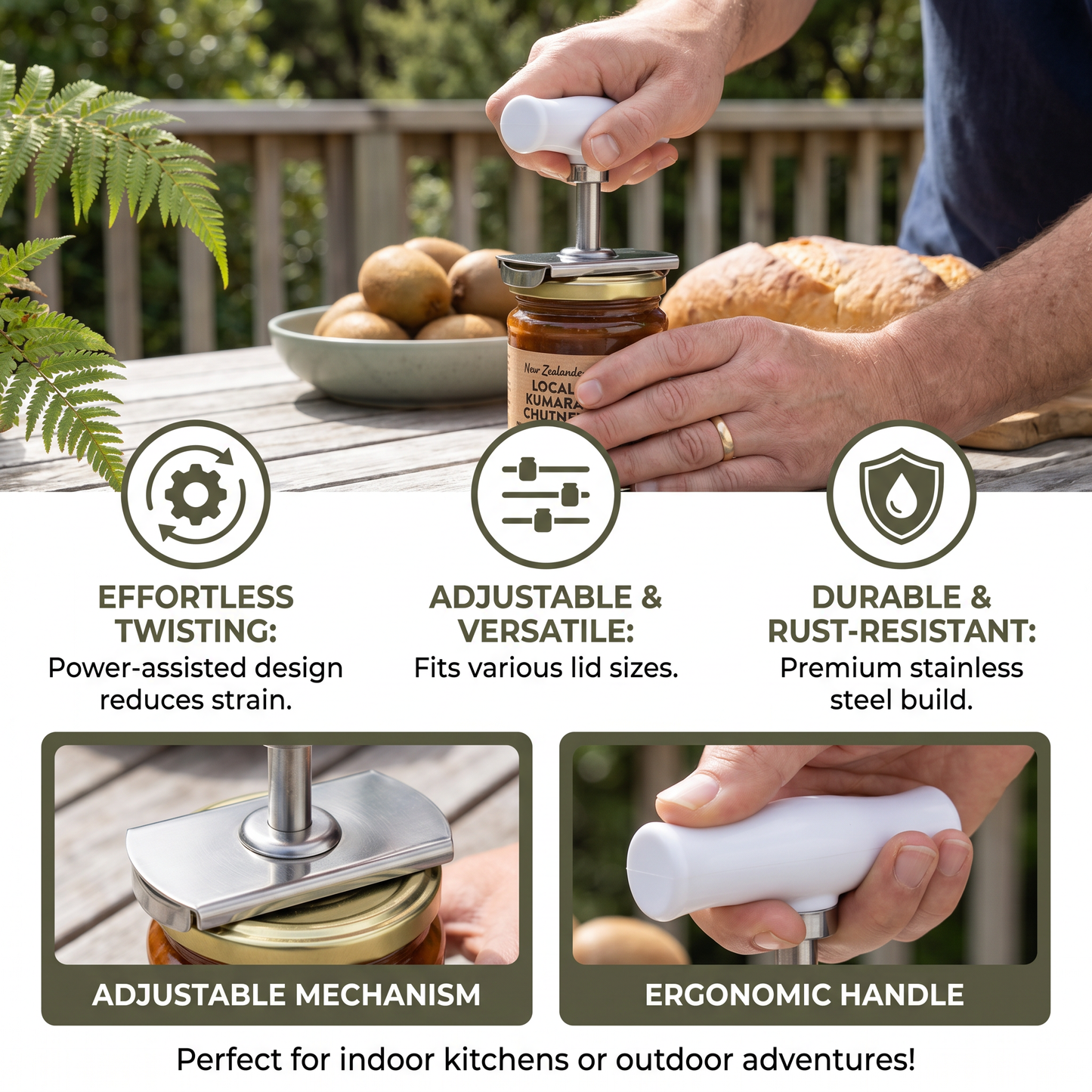 Multi-Function Stainless Steel Can & Bottle Opener – Adjustable & Rotatable