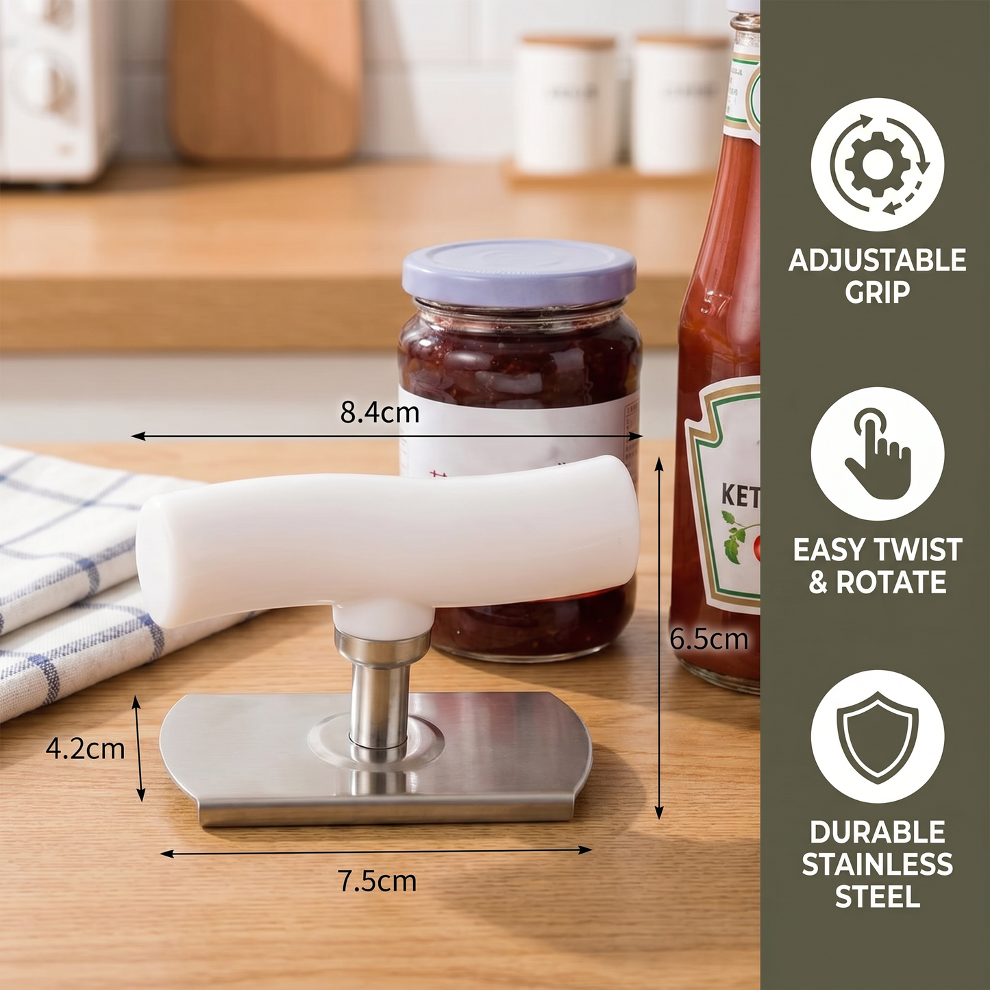 Multi-Function Stainless Steel Can & Bottle Opener – Adjustable & Rotatable