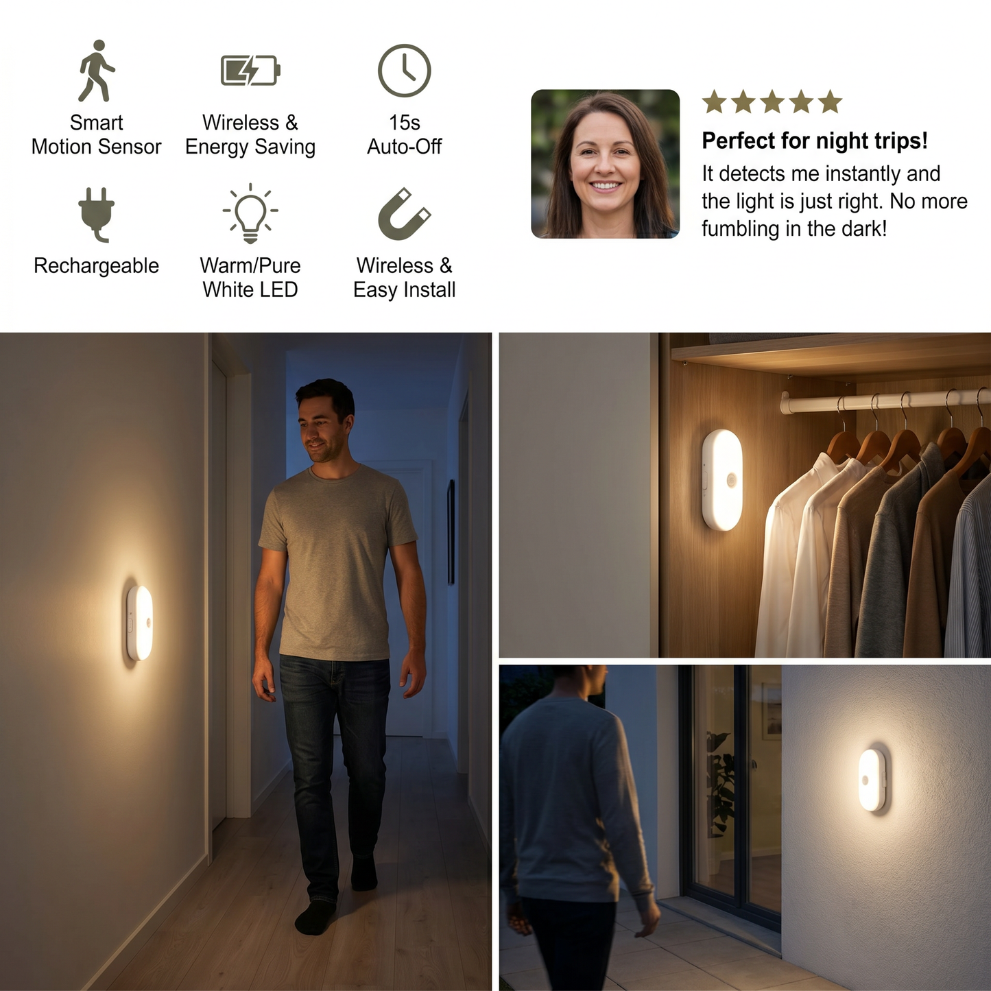 Smart LED Night Light with Motion Sensor – Mini, Wireless & Energy Saving