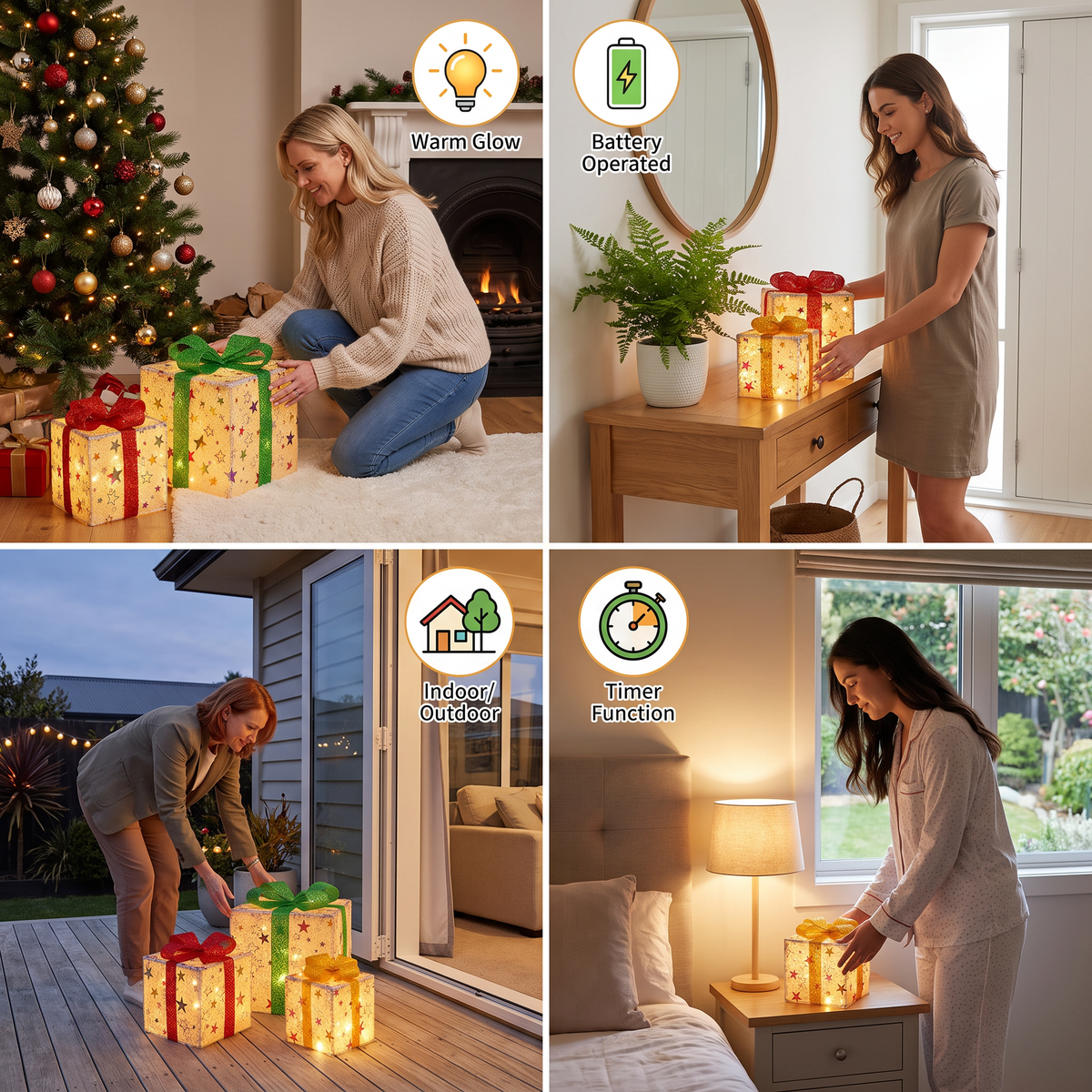 LED Light-Up Christmas Gift Box Decoration Set of 3