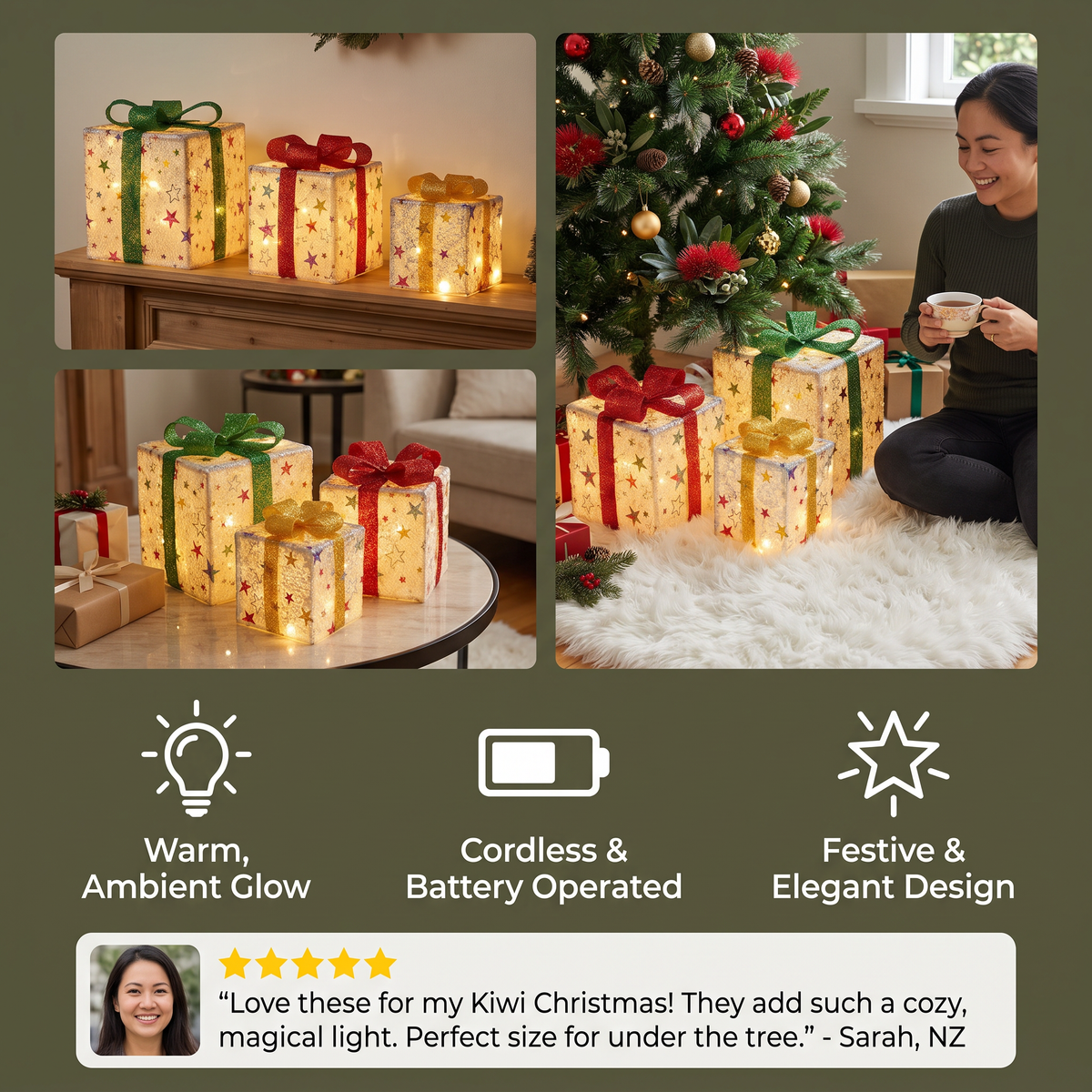 LED Light-Up Christmas Gift Box Decoration Set of 3
