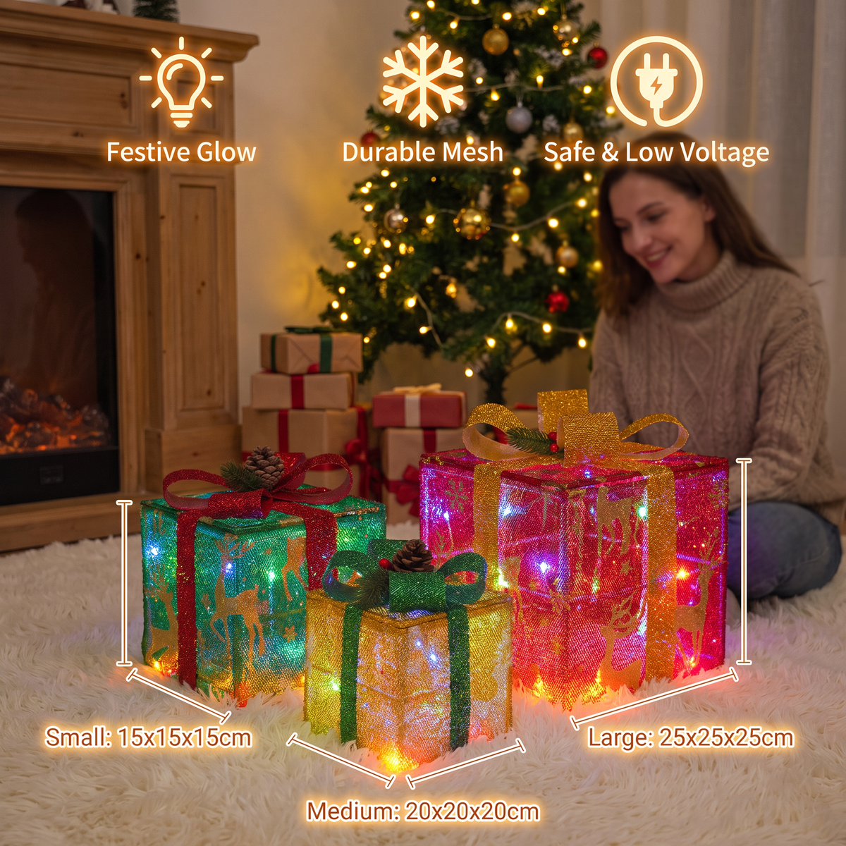 LED Light-Up Christmas Gift Box Decoration Set of 3