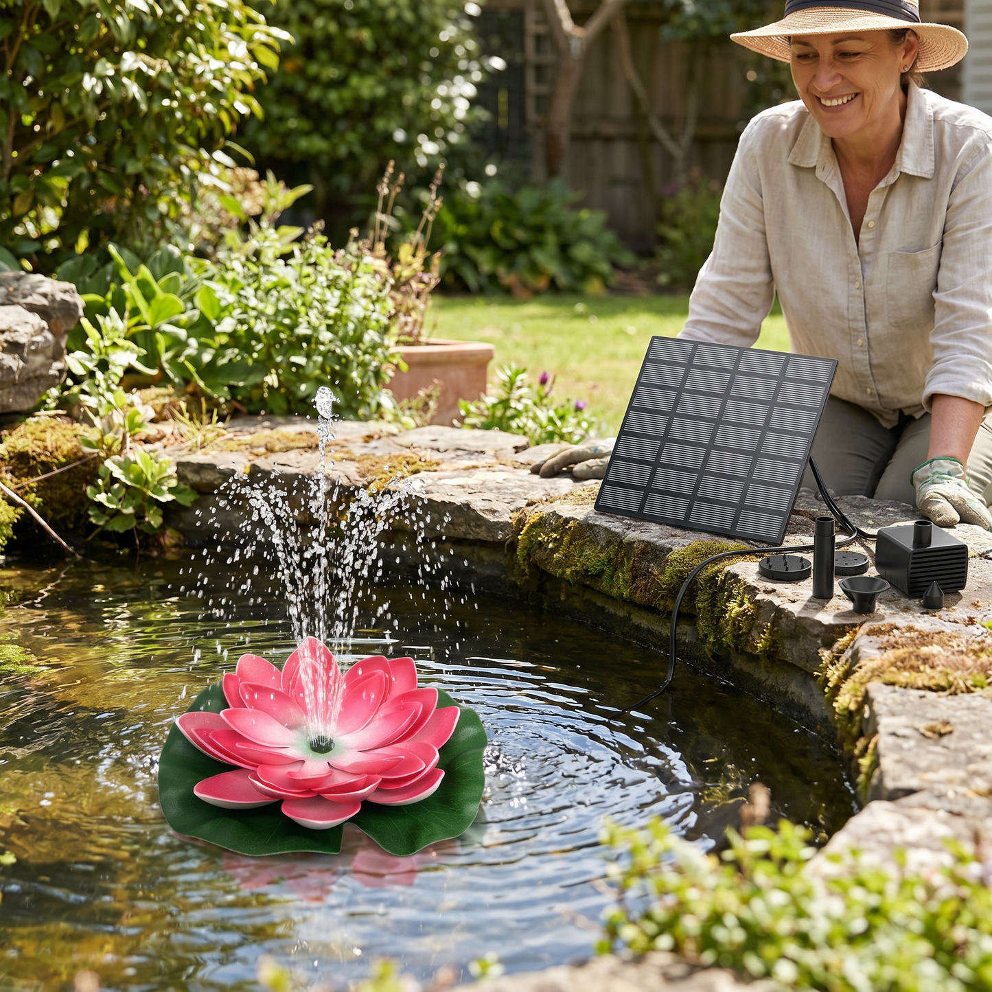 Solar-Powered Lotus Fountain – Floating Garden Fountain for Pool & Pond