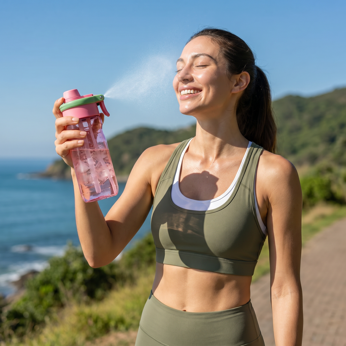 2-in-1 Sports Water Bottle with Spray Function & Straw – Large Capacity