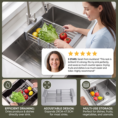 Adjustable Over-the-Sink Dish Drying Rack & Produce Drainer