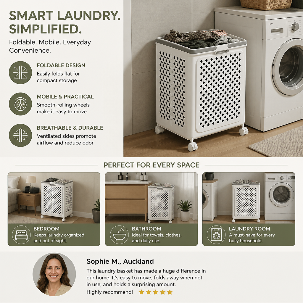 Foldable Laundry Basket with Wheels