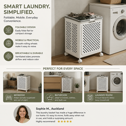 Foldable Laundry Basket with Wheels