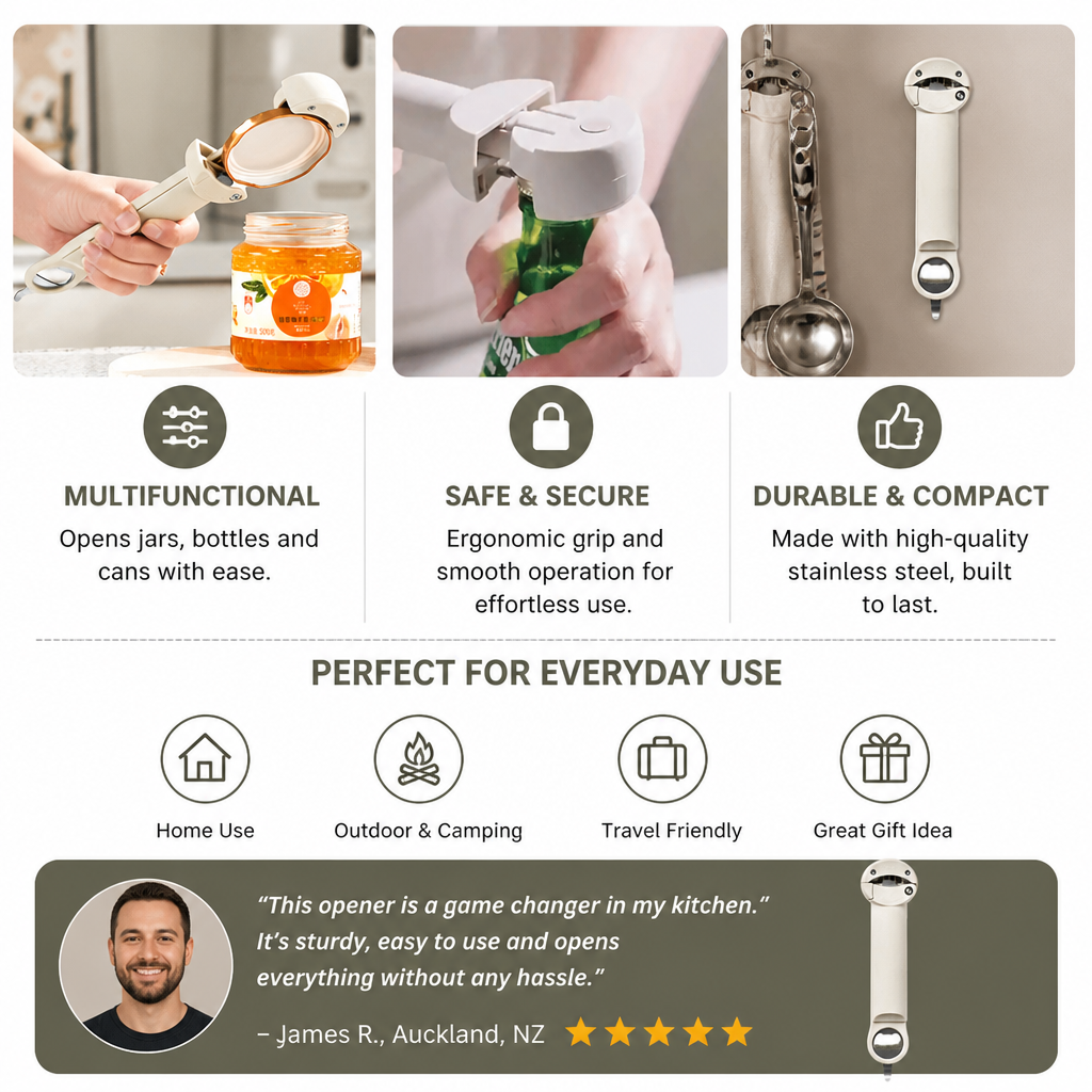 Multifunctional Stainless Steel All-in-One Opener