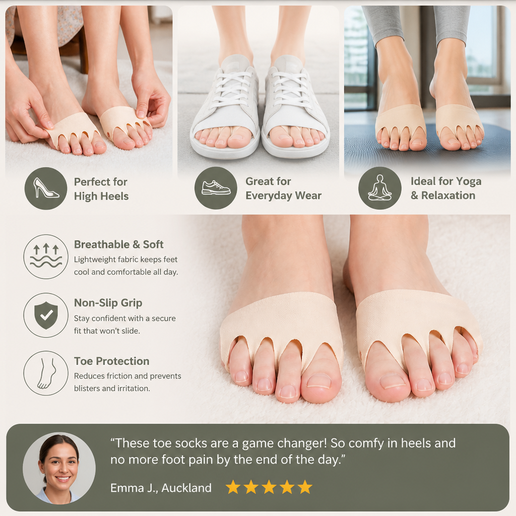 Women’s Toe Socks – Breathable Non-Slip Socks for High Heels & Maximum Comfort (4 pairs)