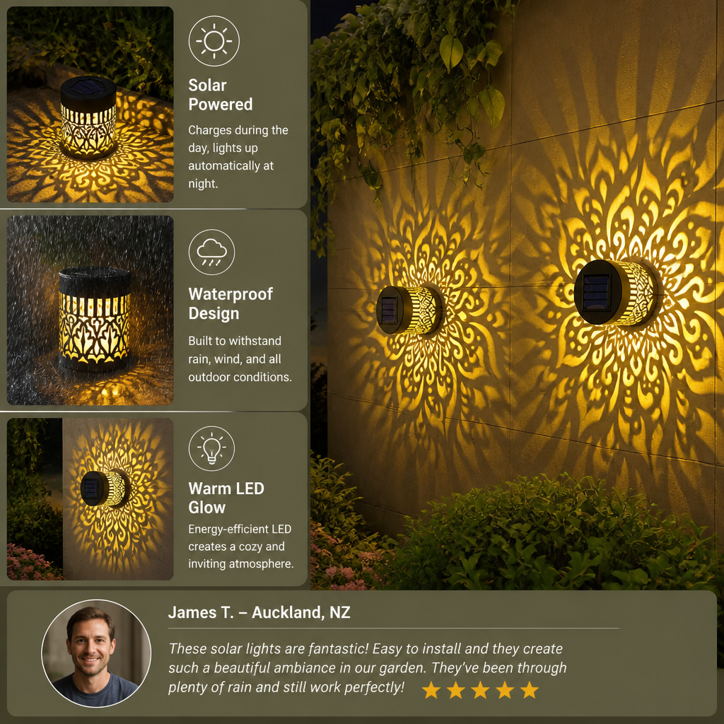 Colorful Solar Mandala Garden Light – Waterproof Outdoor LED Wall Projection Lantern