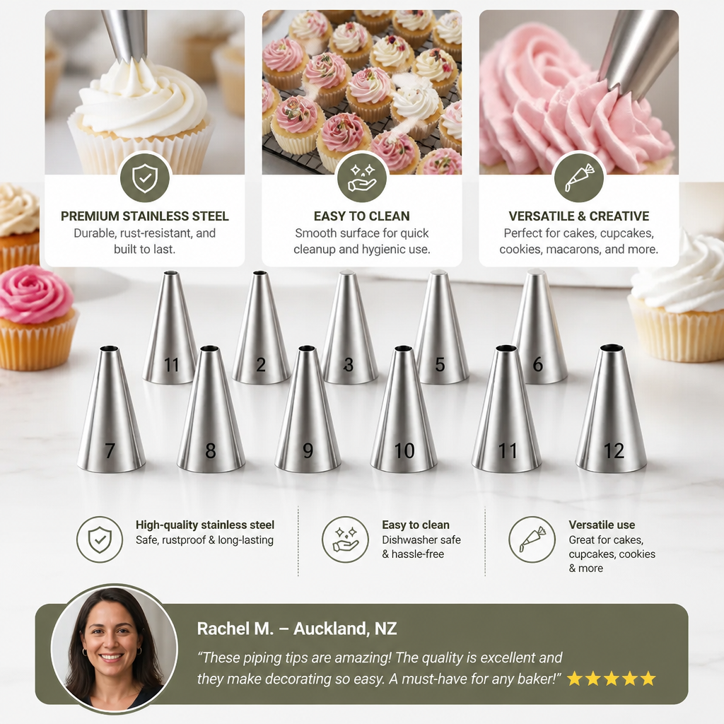 12-Piece Piping Tip Set – Precision Decorating for Cakes, Cupcakes & Macarons