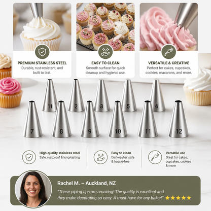 12-Piece Piping Tip Set – Precision Decorating for Cakes, Cupcakes & Macarons